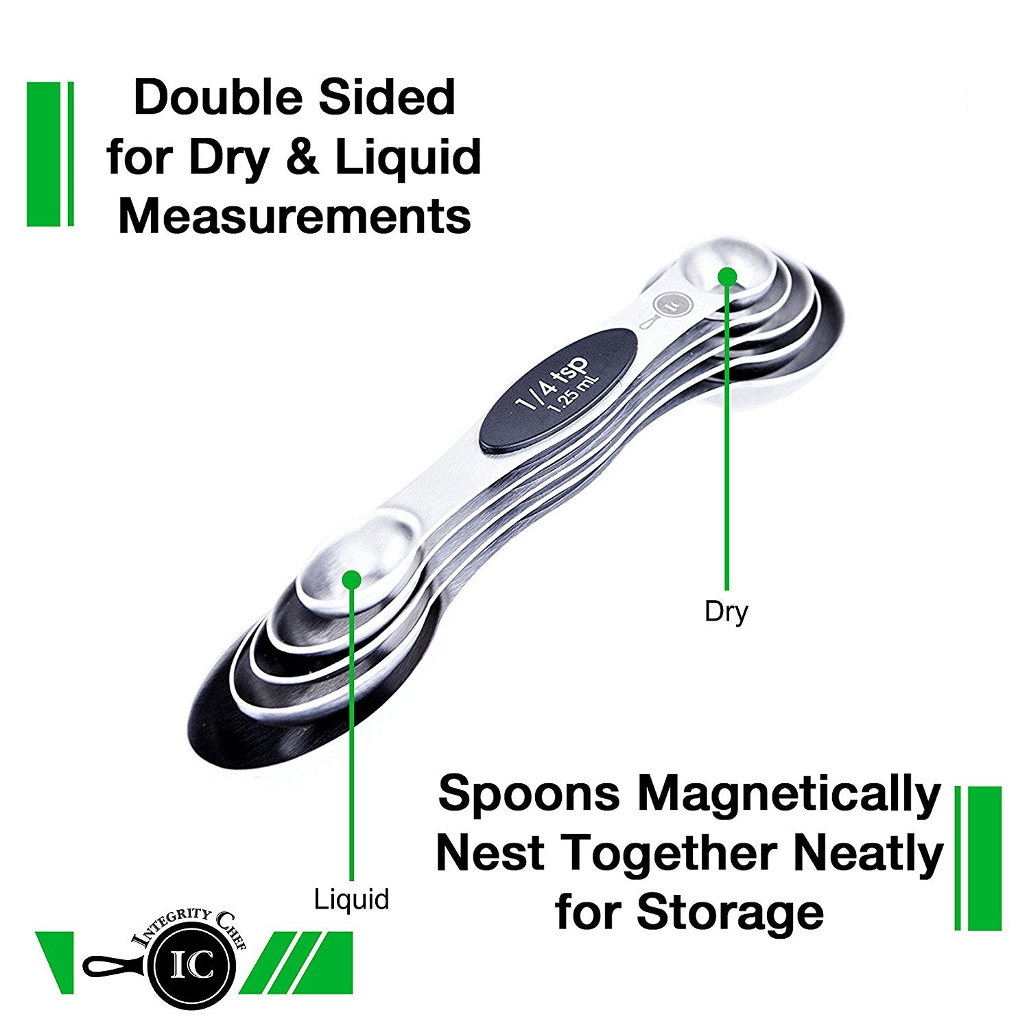 Premium Stackable Magnetic Measuring Spoon Set by Integrity Chef - Baker's Dream Gift, Stainless Steel 5-Piece Kit, Magnetic Snaps, Measure Dry & Liquid Ingredients, SAVE A LIFE!