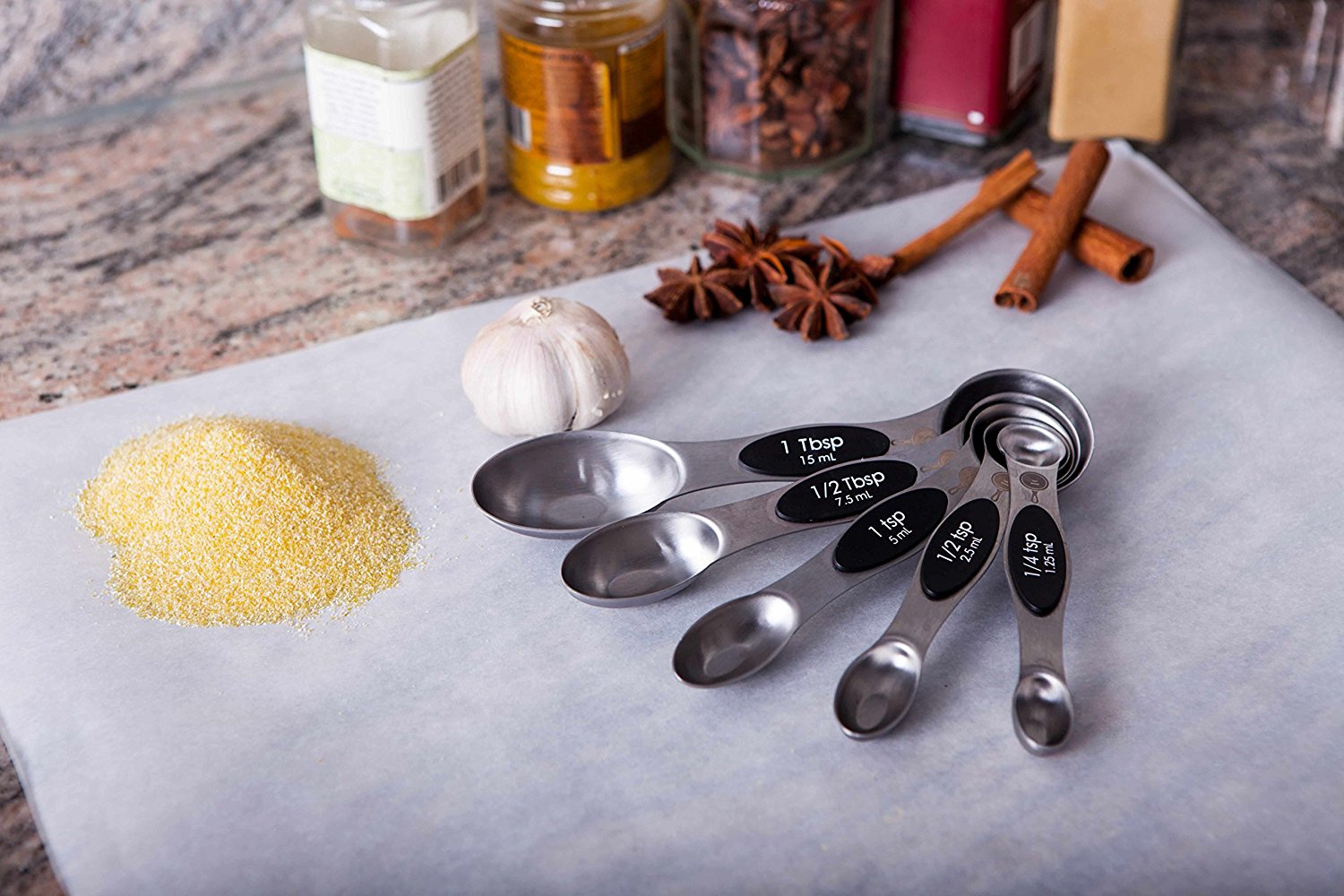 Premium Stackable Magnetic Measuring Spoon Set by Integrity Chef - Baker's Dream Gift, Stainless Steel 5-Piece Kit, Magnetic Snaps, Measure Dry & Liquid Ingredients, SAVE A LIFE!